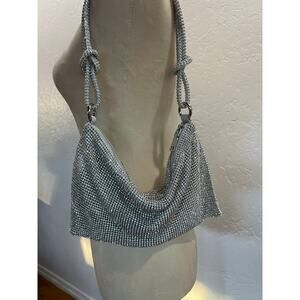 Silver Rhinestone Shoulder Bag Sparkly Evening Party Handbag
